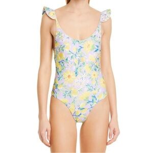 NWOT Farm Rio Lemon Dream Ruffle One-Piece
Swimsuit Size Large
